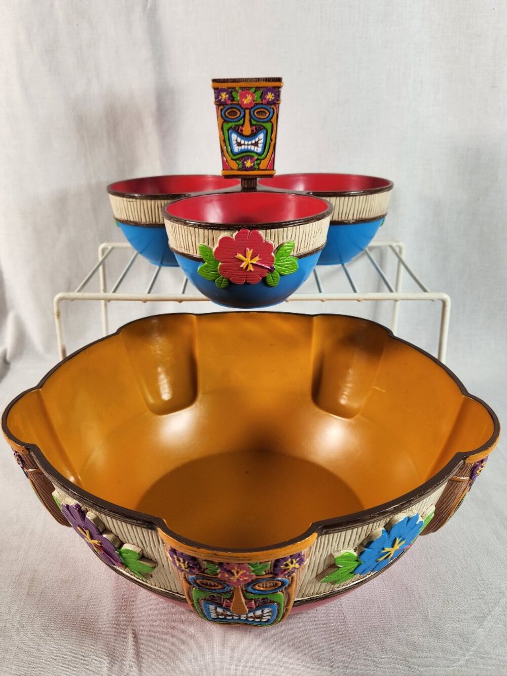 Amscan Hawaii Luau Tiki Bowl Chip and Dip Set Fruit Nuts Candy Dish Fast Ship
